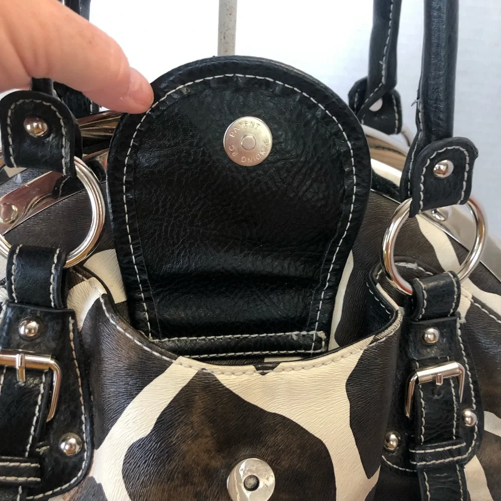 Giraffe print faux leather satchel